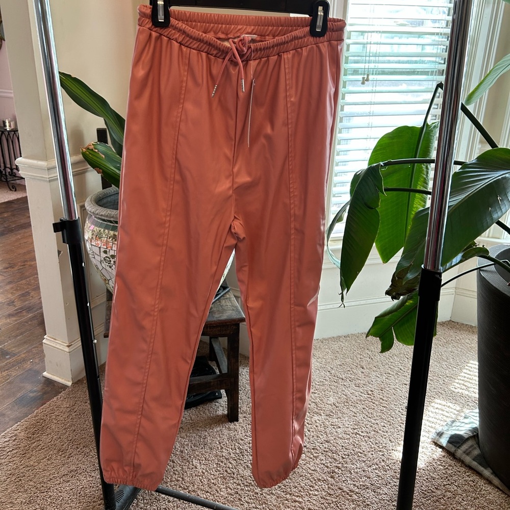 New with Tags Medium Women's Drawstring High Waisted Jogger Pu Leather Pants